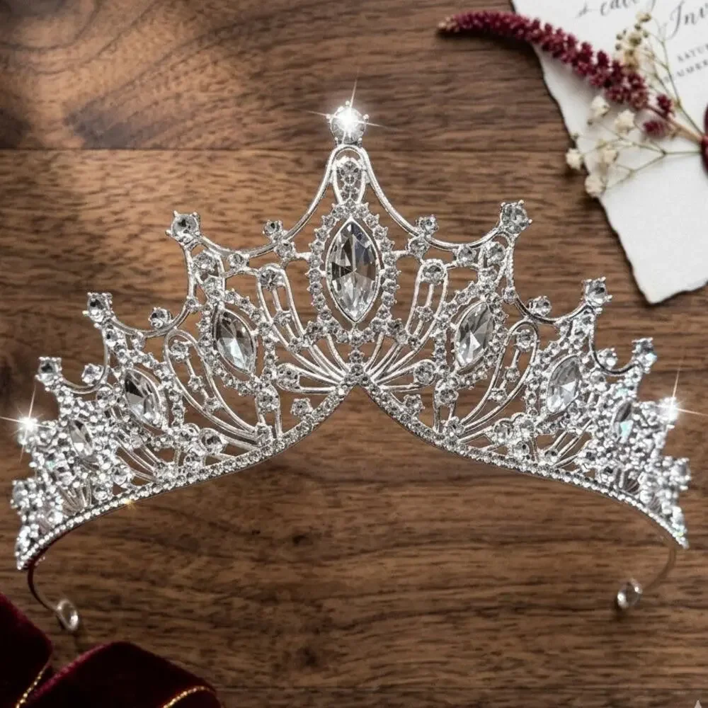 Silver Crystal Rhinestone Tiara Bridal Prom Crown Coquette Princess Headpiece